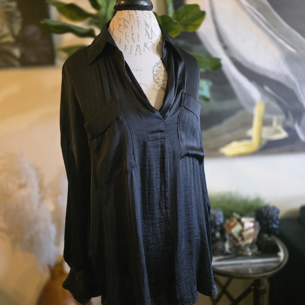 Free People Starry Dreams Black Silky Flowy Top